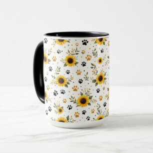 Sonnenblumen-Pfotenabdruck-Tasse, Florales Haustie Tasse