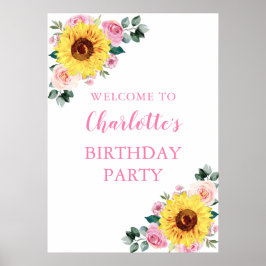 Sonnenblumen Pink Aquarell Blumengeburt Party Poster