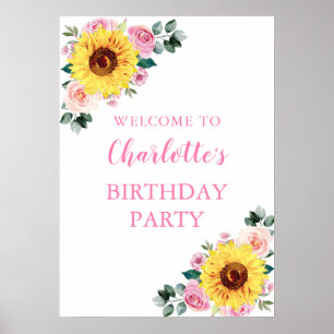 Sonnenblumen Pink Aquarell Blumengeburt Party Poster