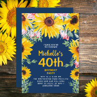 Sonnenblumen Pink Roses Navy Blau 40. Geburtstag