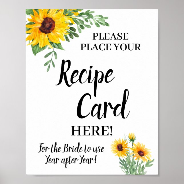 Sonnenblumen Place Rezept Card Brautparty Zeichen Poster (Vorne)