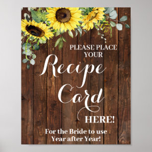 Sonnenblumen Place Rezept Card Brautparty Zeichen Poster