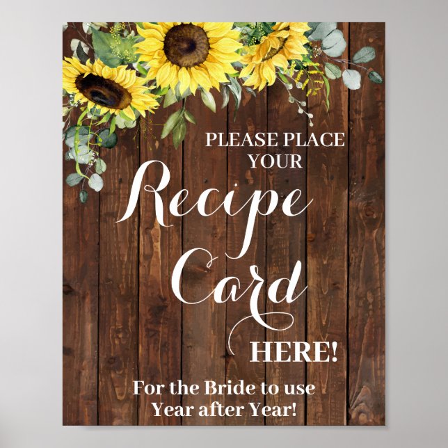 Sonnenblumen Place Rezept Card Brautparty Zeichen Poster (Vorne)