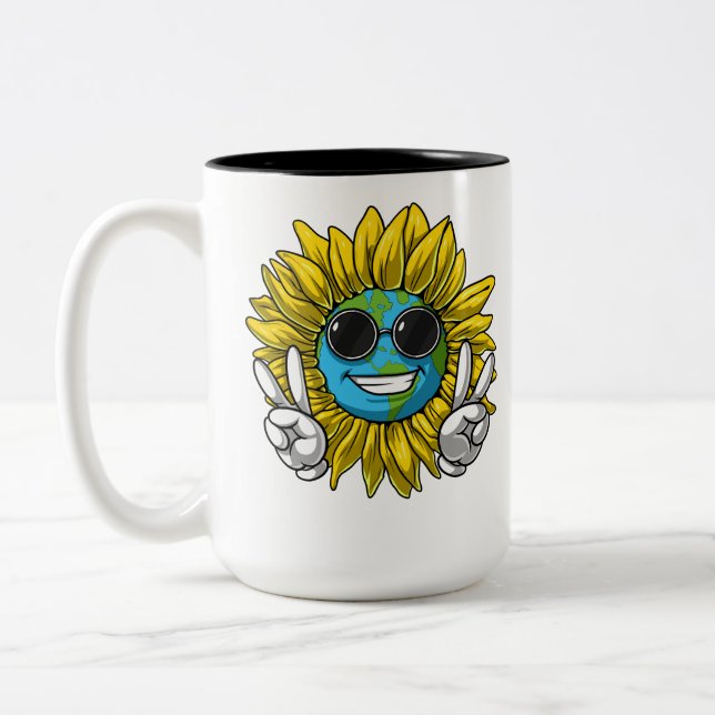 Sonnenblumen Planet Erde Hippie Zweifarbige Tasse (Links)