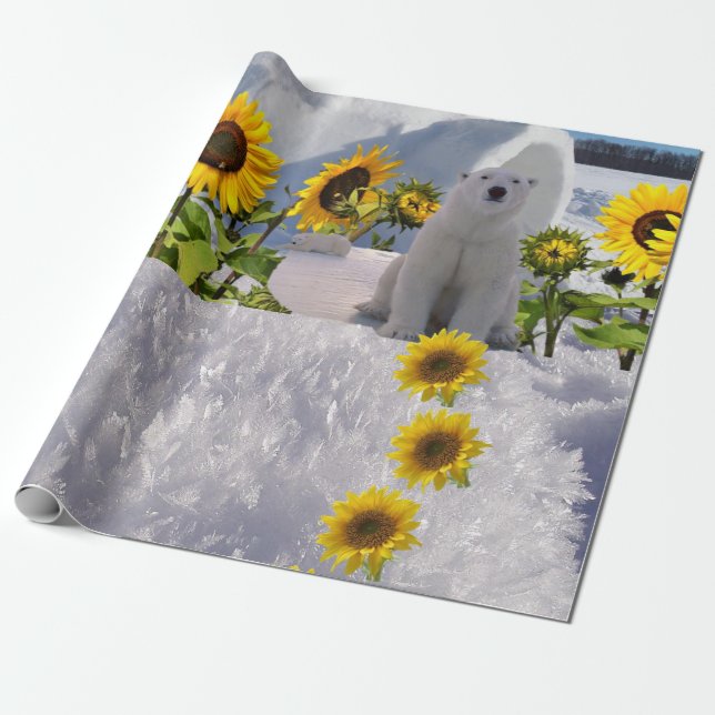 Sonnenblumen Polar Bär Matte Wrapping Paper Geschenkpapier (Ungerollt)