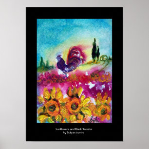 SONNENBLUMEN, POPPIEN UND SCHWARZE ROOSTER POSTER