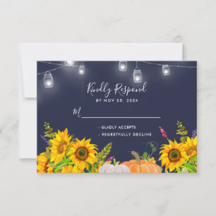 Sonnenblumen Pumpkin String Lights Rustische Hochz RSVP Karte