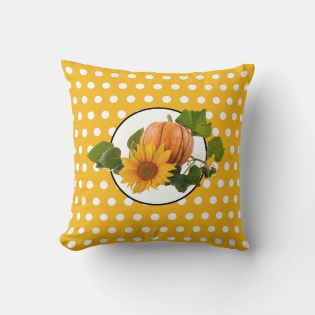 Sonnenblumen & Pumpkin White Dots Erntedank Kissen (Vorderseite)