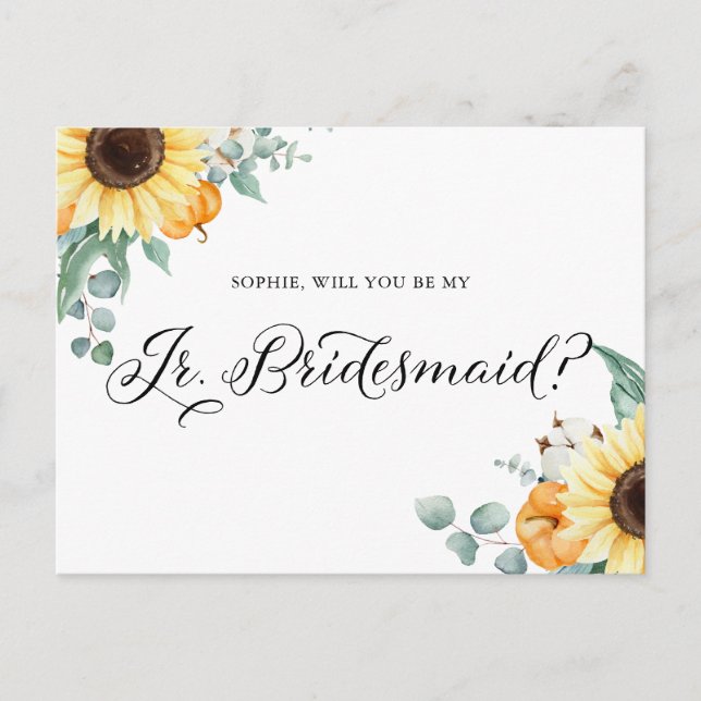 Sonnenblumen Pumpkins ist meine Junior Bridesmaid  Postkarte (Vorderseite)