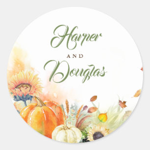 Sonnenblumen Pumpkins Weizen und Fallende Herbstla Runder Aufkleber