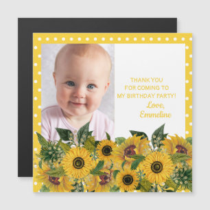 Sonnenblumen Punkte Kindergeburtstag Danke Magneteinladung