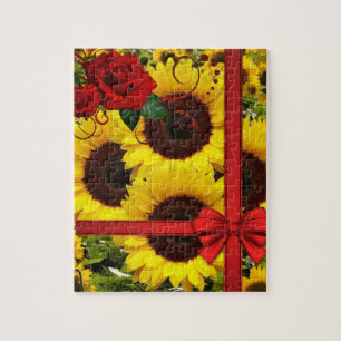 Sonnenblumen Puzzles Rote Rose Red Bow