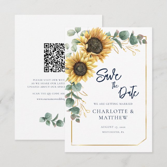 Sonnenblumen-QR-Code-Hochzeit-save-the-Date (Vorne/Hinten)