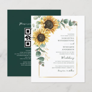 Sonnenblumen-QR-Code-Hochzeits-Einladungskarte
