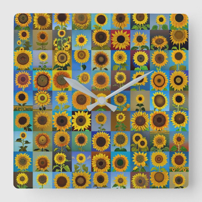 Sonnenblumen Quadratische Wanduhr (Vorderseite)