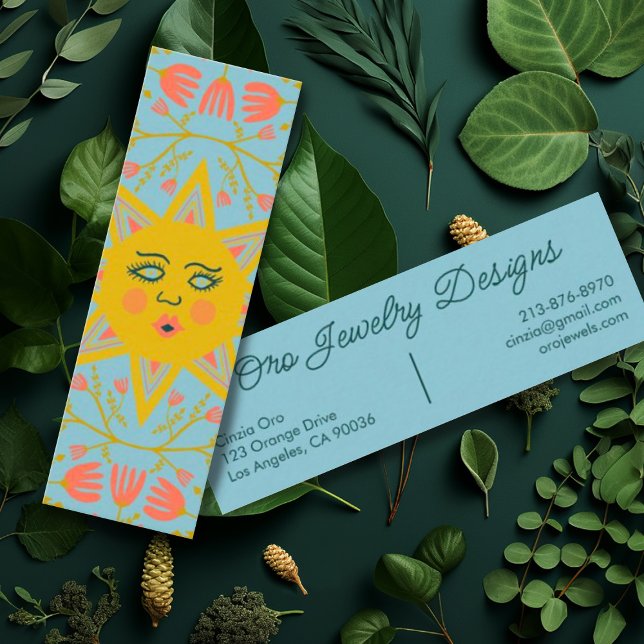 Sonnenblumen Reben Elegante Boho Blumen Einzigarti Mini Visitenkarte (Cute mini business cards with sunshine and floral pattern. Customize with your own text)