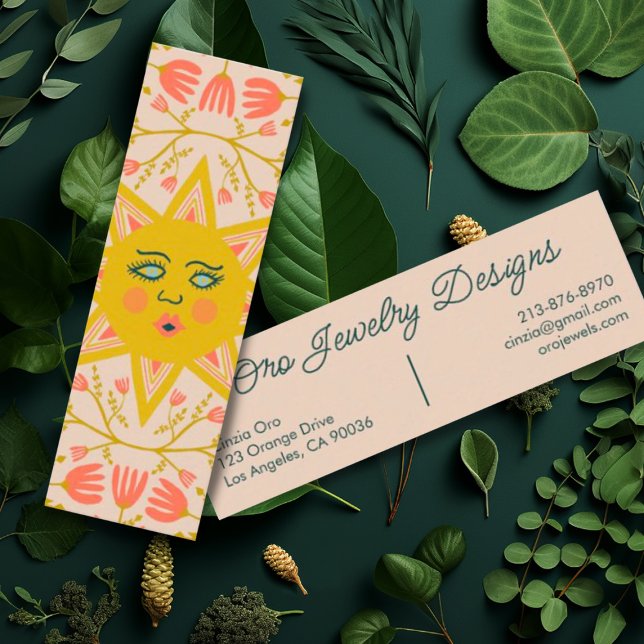 Sonnenblumen Reben Elegante Boho Blumen Einzigarti Mini Visitenkarte (Cute sunshine and flowers decorate one side of this custom mini business card)