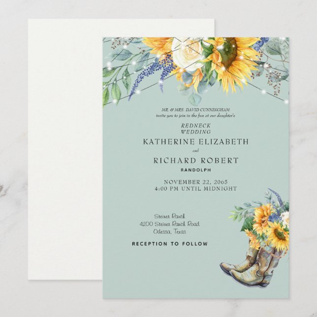 Sonnenblumen-Redneck Einladung (Vorne/Hinten)