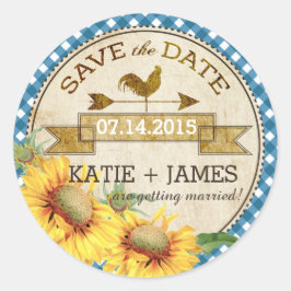 Sonnenblumen Rooster Rustikales Save the Date Labe Runder Aufkleber