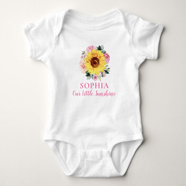 Sonnenblumen Rosa Blütenblume Personalisierter Nam Baby Strampler (Vorderseite)