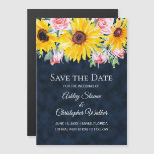 Sonnenblumen Rosa Rosen Marineblau Hochzeit Termin Magnetkarte