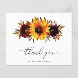 Sonnenblumen Rose Budget Hochzeit Danke Karte