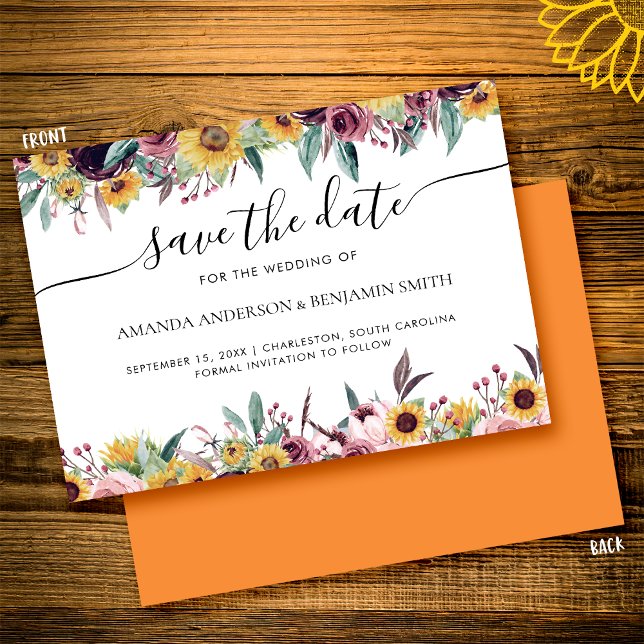 Sonnenblumen Rose Burgund Rustikaler Fall Blumenho Save The Date (Von Creator hochgeladen)