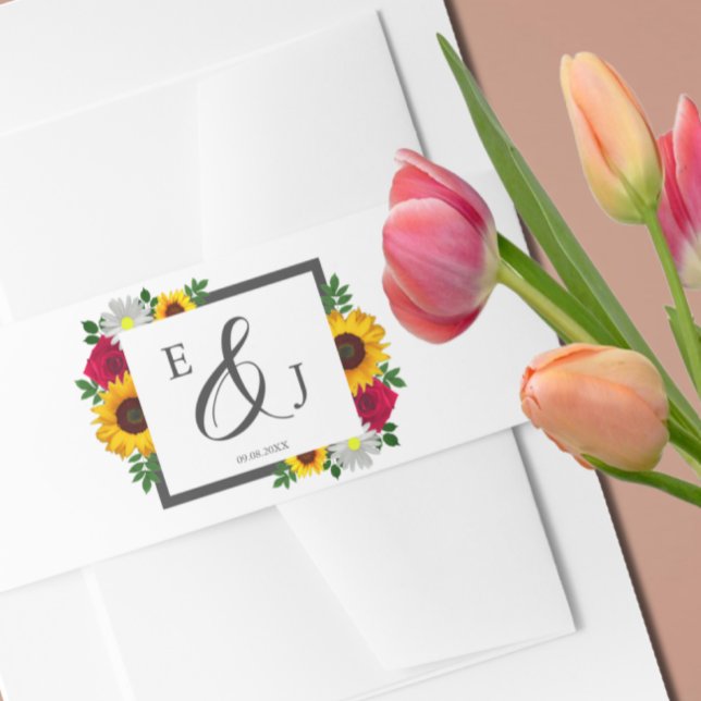 Sonnenblumen Rose Daisy Herbstblütenhochzeit Einladungsbanderole (Von Creator hochgeladen)