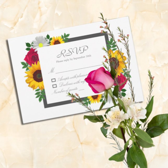 Sonnenblumen Rose Daisy Herbstblütenhochzeit RSVP Karte (Von Creator hochgeladen)