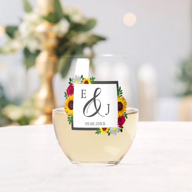 Sonnenblumen Rose Daisy Herbstblütenhochzeit Weinglas Ohne Stiel (Insitu (Hochzeit))