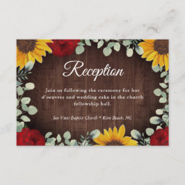Sonnenblumen Rose Eukalyptus Wood Hochzeit Empfang Begleitkarte