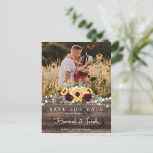 Sonnenblumen Rose Foto Wood Save the Date Hochzeit Ankündigungspostkarte
