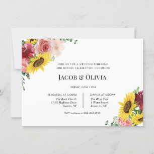 Sonnenblumen Rose Hochzeit Probe Dinner einladen Einladung