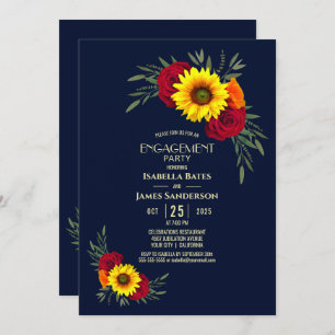 Sonnenblumen-Rose Navy Blue Engagement Party Einladung