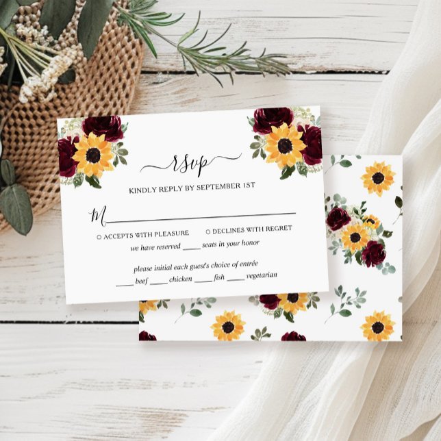 Sonnenblumen-Rose Rustic Wedding RSVP Card (Von Creator hochgeladen)