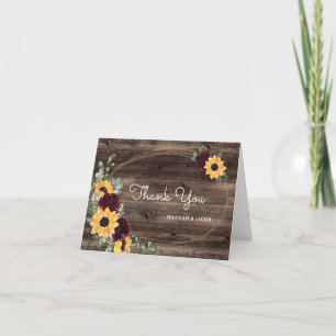 Sonnenblumen Rose Rustic Wood Wedding Danke Karte