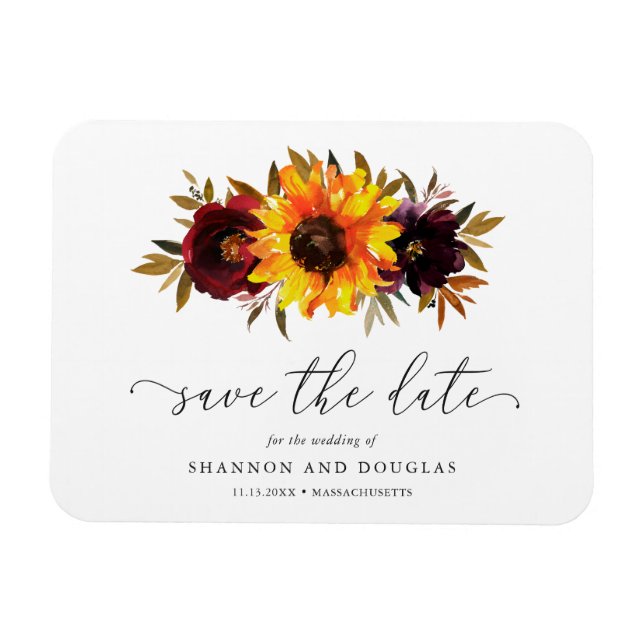 Sonnenblumen Rose Rustikale Hochzeit im Herbst Sav Magnet (Horizontal)