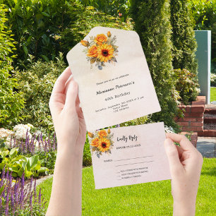 Sonnenblumen Roségold Geburtstag RSVP All In One Einladung
