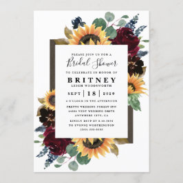 Sonnenblumen-Rosen Burgund Navy Blau Brautparty Einladung