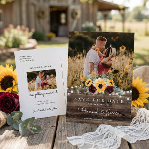 Sonnenblumen Rosen Foto Holz Save the Date Hochzei Ankündigungspostkarte