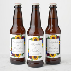 Sonnenblumen-Rosen-Hochzeit Bierflaschenetikett