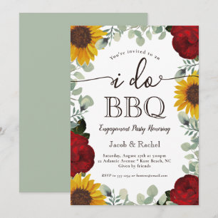 Sonnenblumen Rosen Salbeigrün I Do BBQ Verlobung Einladung