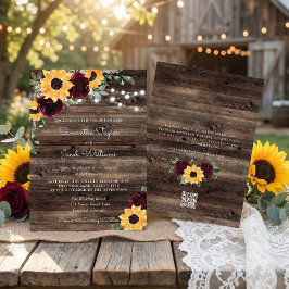 Sonnenblumen Rosen Scheune QR Code Hochzeit Einladung