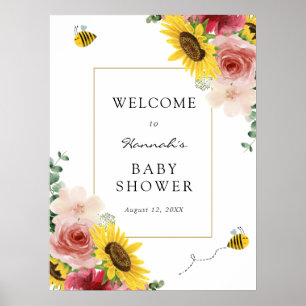 Sonnenblumen, Rosen und Bienen Baby Shower Willkom Poster