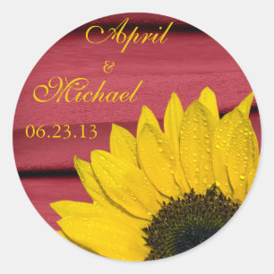 Sonnenblumen Rot Personalisiert Hochzeitsticker Runder Aufkleber