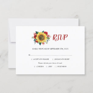 Sonnenblumen Rote Rose Blumenmahlzeiten Hochzeit RSVP Karte