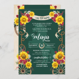 Sonnenblumen Rote Rose Emerald Charro Quinceanera Einladung