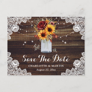 Sonnenblumen Rote Rose Mason Jar Wedding Save the Ankündigungspostkarte