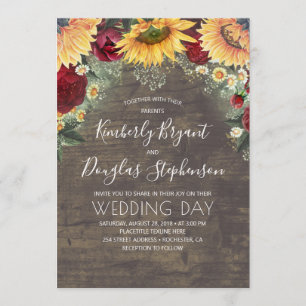 Sonnenblumen Rote Rosen Daisies Rustikale Hochzeit Einladung