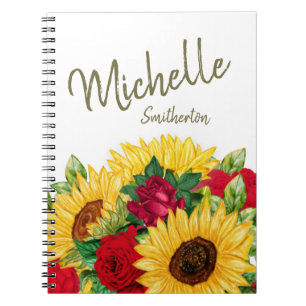 Sonnenblumen Rote Rosen Individuelles Notizbuch Notizblock